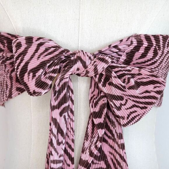 Ramy Brook Adella Strapless Crop Top in Flirt Pink - S - Zebra Print, Tie Back - Picture 6 of 10